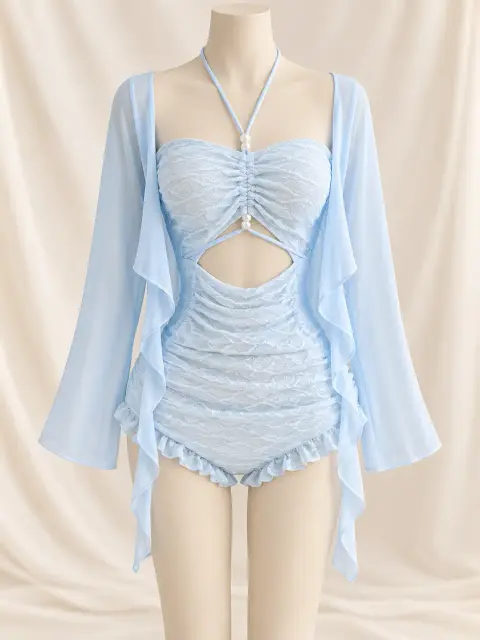Blue Ruffle Holiday Beach Bodysuit