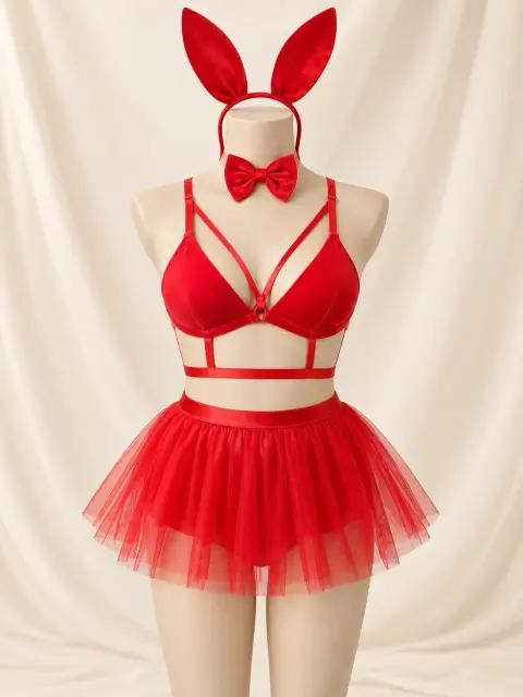 Bunny Girl Mesh Lace Skirt Costume Set