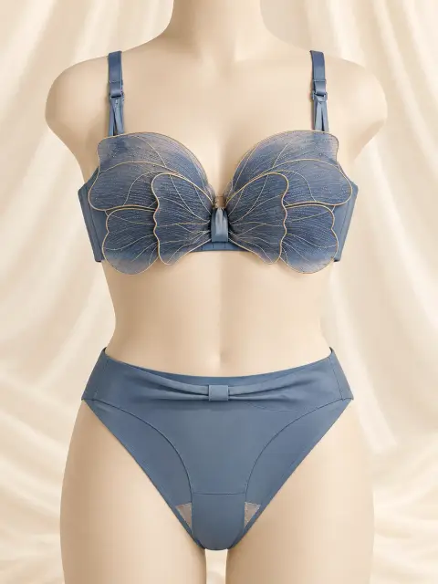 Butterfly Embroidered Padded Bra Set