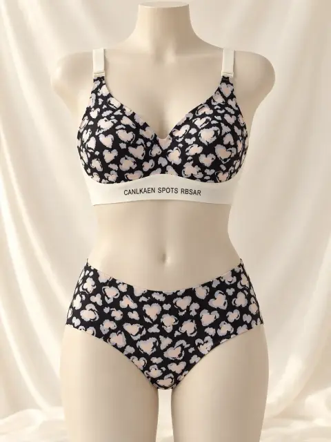 Buttery Soft Heart Print Bra Set