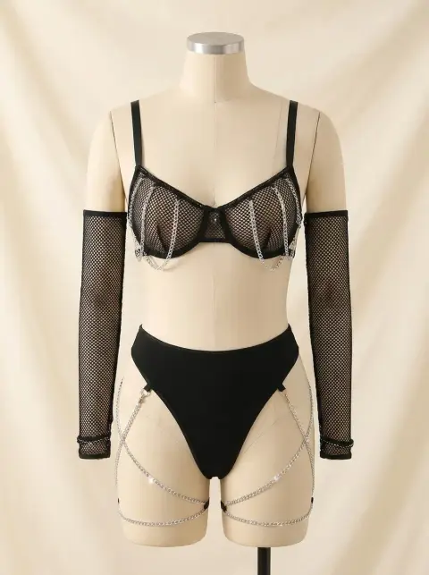 Chain Detail Lingerie Set with Metal Accents