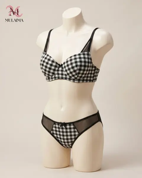 Check Pattern Wired Non-Padded Bra Set
