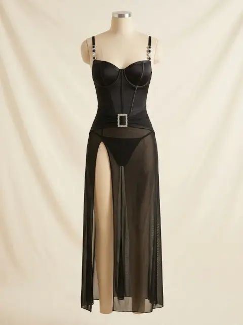 Corset Style Maxi Gown with Jewelled Straps and Slit