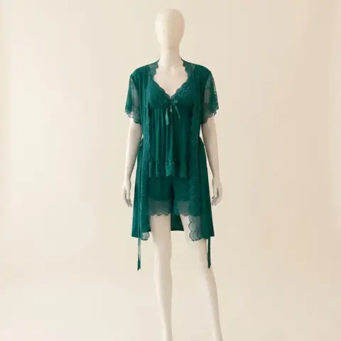 Cosy 3 Piece Nightwear in Green and Coffee