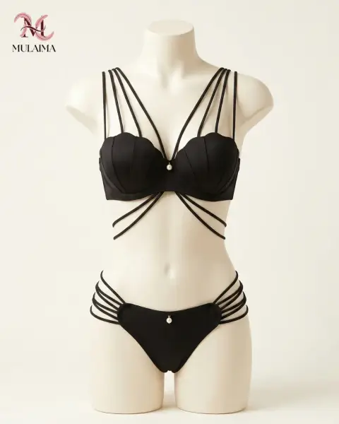 Cross Strap Neckline Padded Push-Up Bra Set (view 2)