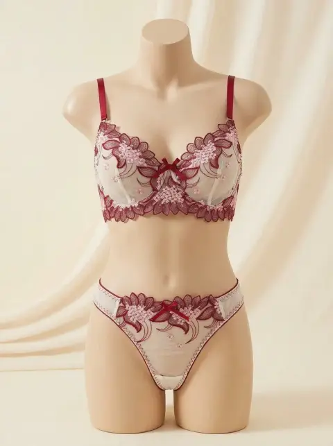 Crystal Mesh and Lace Bra Set