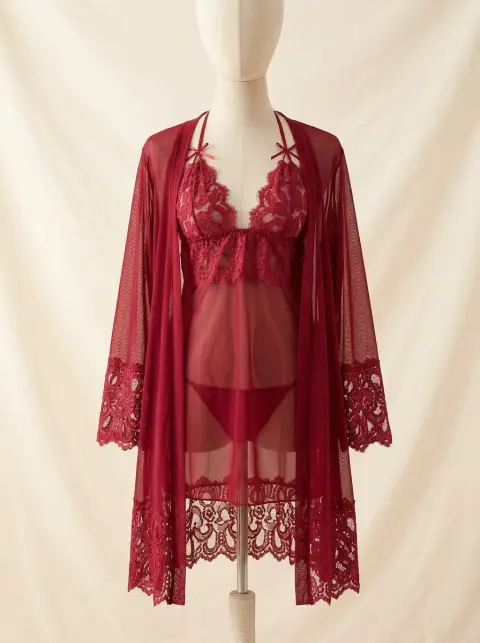Delicate Net 3 Piece Nighty and Robe Set