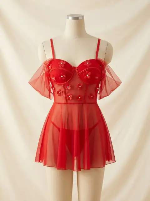 Dreamy 2 Piece Nighty Set in Red, Pink or Black (view 3)