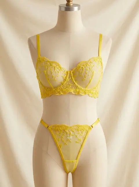 Elite Sheer Mesh and Lace Bra Set