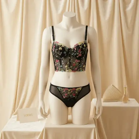 Embroidered French Cami Set with Padded Push-Up (view 4)