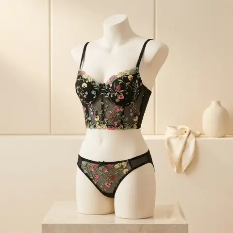 Embroidered French Cami Set with Padded Push-Up (view 5)