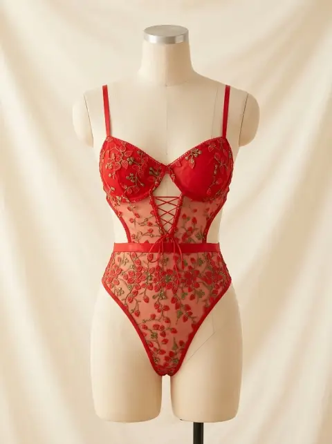 Embroidered Mesh Strap Jumpsuit Lingerie (view 4)