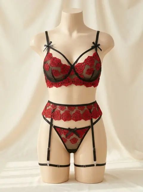Floral Print Cosplay Lingerie Set