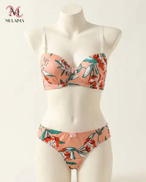 Floral Print Underwire Bra Set with Padded Cups