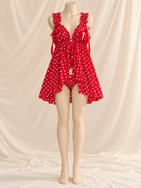 Heart Print Babydoll Nightdress with Matching Brief (view 2)