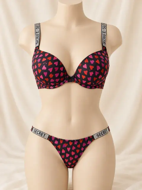 Hearts Print Bra Set Soft Fit