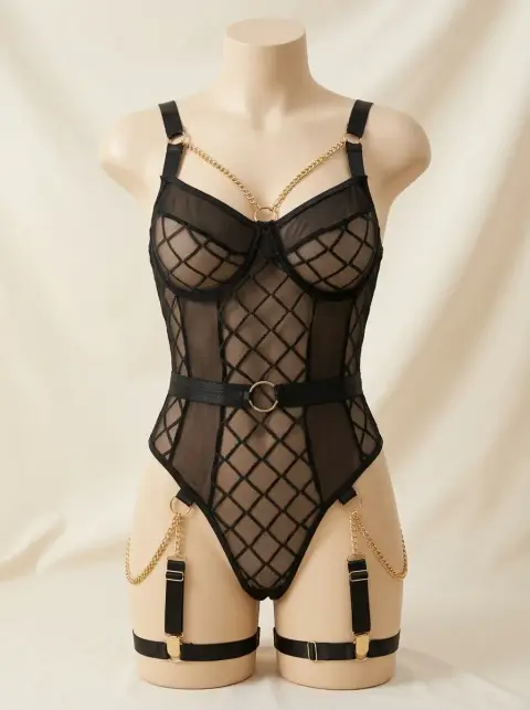 Hollow Cut Lingerie Suite with Open Cup