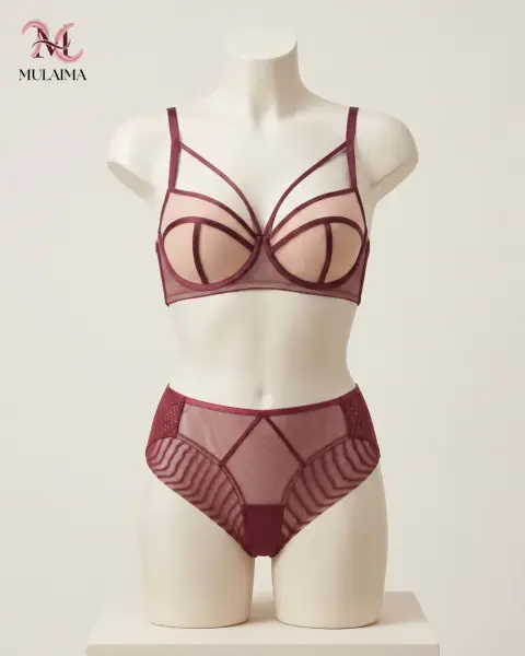 Hollow Lace Strap-Tie Bra Set Non-Padded