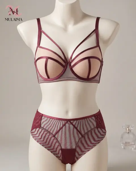 Hollow Lace Strap-Tie Bra Set Non-Padded (view 2)