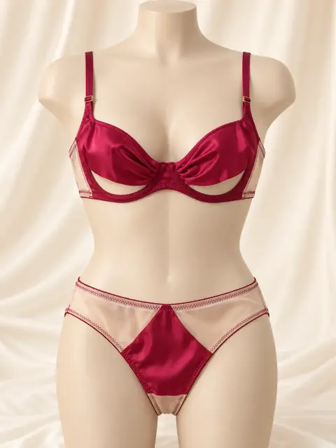 Hollow Plunge Push-Up Bra Set with Silky Feel