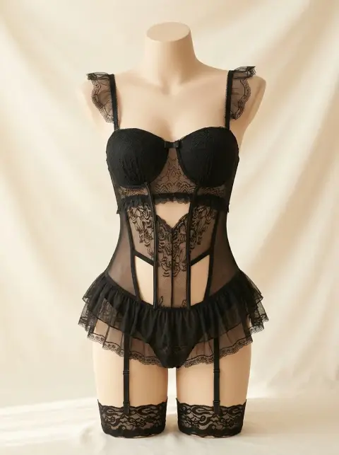 Lace Corset Style Lingerie Set (view 2)