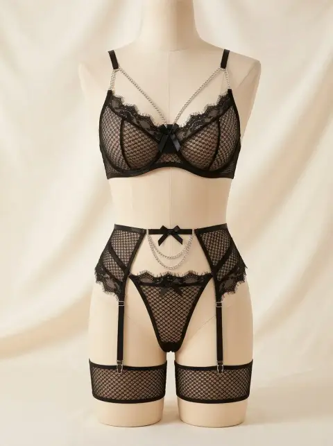 Lace Garter Lingerie Set in Red, Pink and Black