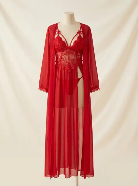 Lace Rosette Gown and Robe Set