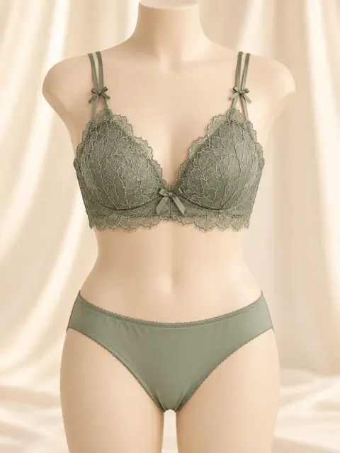 Leaf Lace Wireless Bralette and Brief Set (view 4)