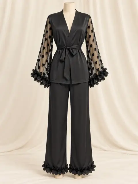 Long Lace Nightgown with Flared Sleeves