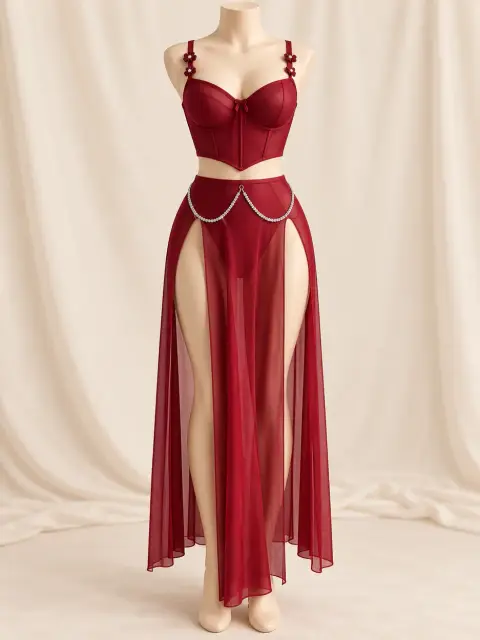 Midnight Noir Fantasy Nightwear in Maroon or Blue