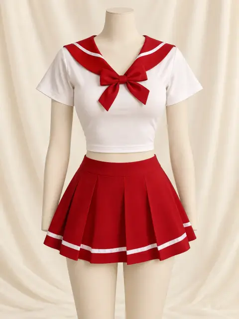 Playful Mini Skirt Two Piece Costume Set
