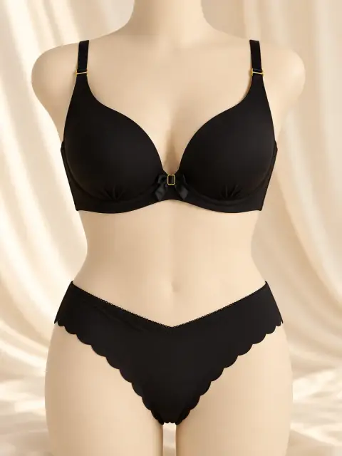 Printed Wired Push-Up Bra Set with Lace Trim