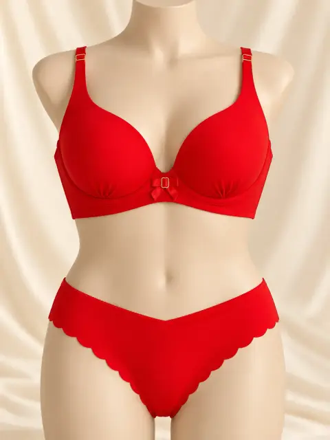 Printed Wired Push-Up Bra Set with Lace Trim (view 3)