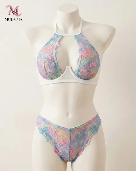 Rainbow Lace Halter Bra Set