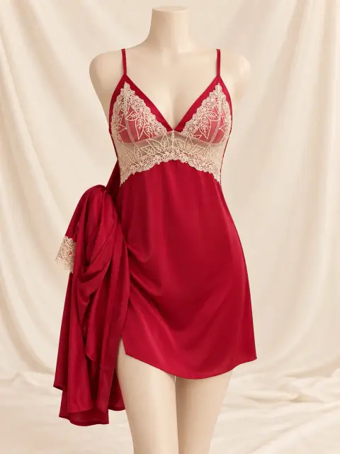 Royal Maroon Silk Blend Lingerie Piece