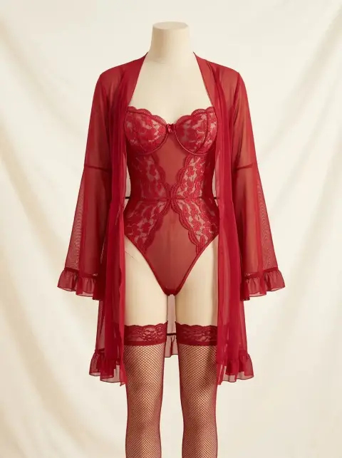 Royal Noir 3 Piece Lace Nighty Set