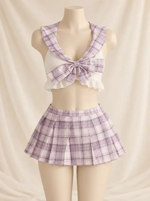 Schoolgirl Style Mini Skirt Two Piece Set