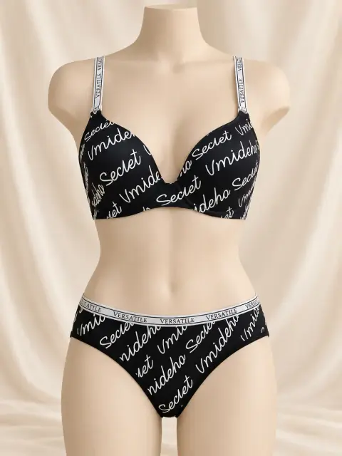 Seamless One-Piece Letter Strap Bra Set