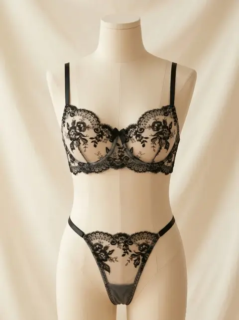Sheer Mesh Lace Bra Set for Evenings