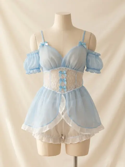 Sheer Mesh V-Neck Uniform Style Dress