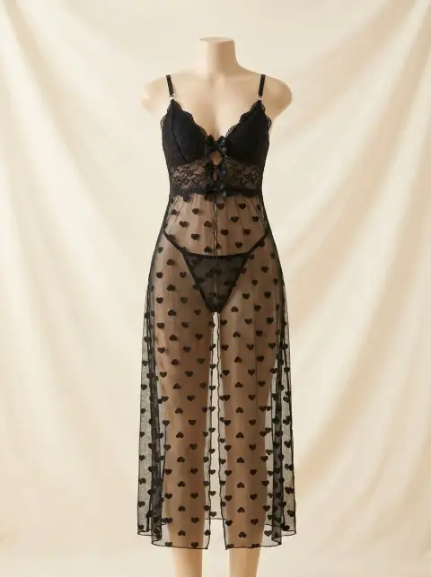 Sheer Net Lace Set in Black, White and Red (view 3)