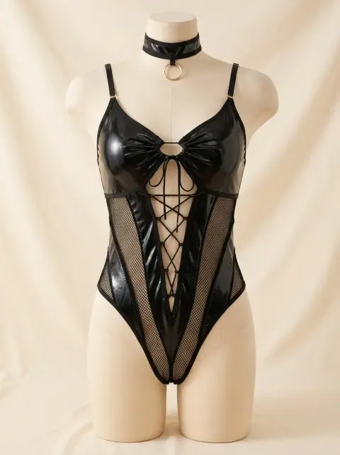 Sleek Black Mesh Bodysuit