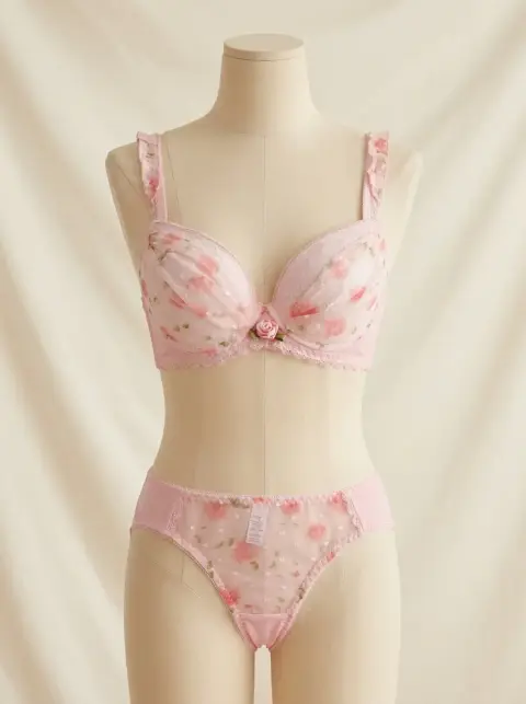 Soft Mesh Floral Embroidery Bra and Panty Set