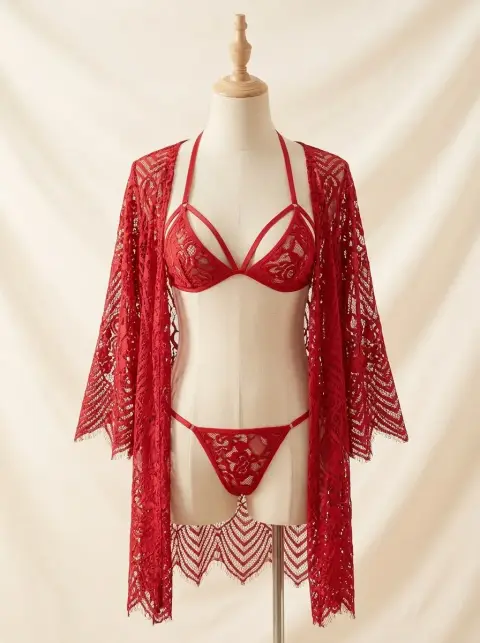 Soft Net Red 3 Piece Nighty Set