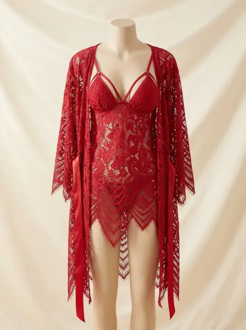 Soft Net Red 3 Piece Nighty Set (view 2)
