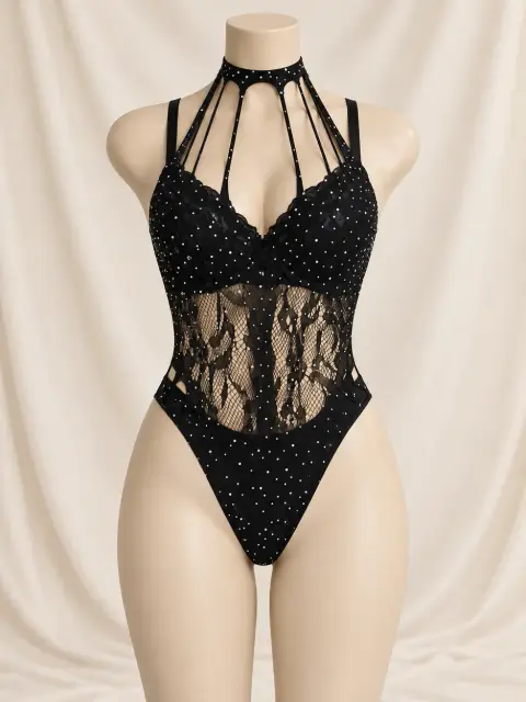 Sparkling Rhinestone Bodysuit Nightgown