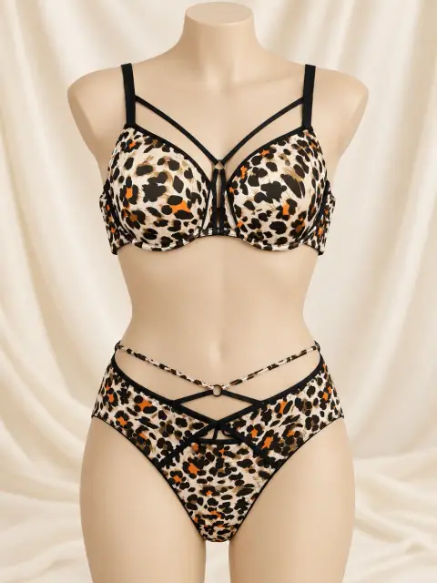 Strappy Bra and Panty Set in Safari Red