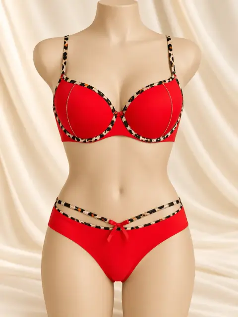 Strappy Bra and Panty Set in Safari Red (view 2)