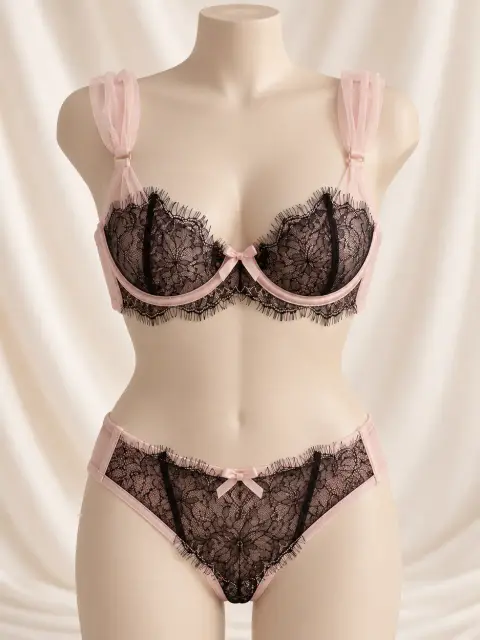 Ultra-Thin Lace Wired Bra Set, Non-Padded